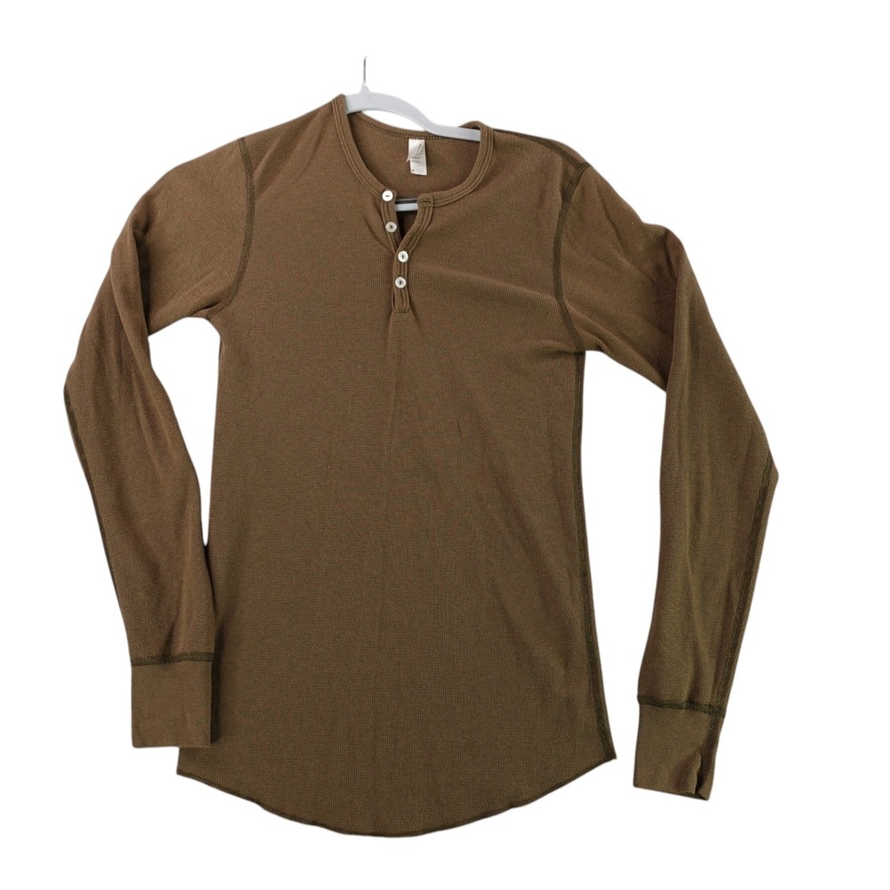 American Apparel Dexter Morgan Kill Shirt Henley Mens Small Brown Thermal USA